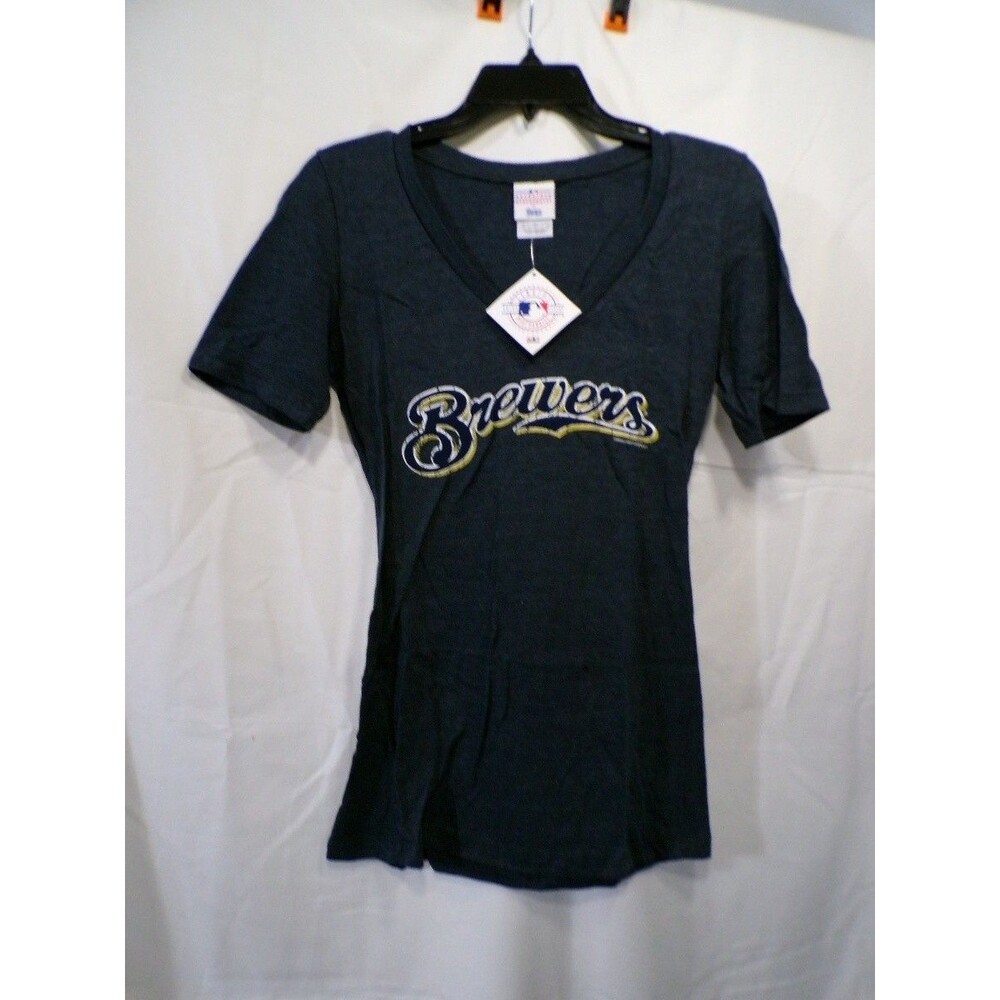 Campus Lifestyle Milwaukee Brewers Women's V Neck T Shirt M Navy